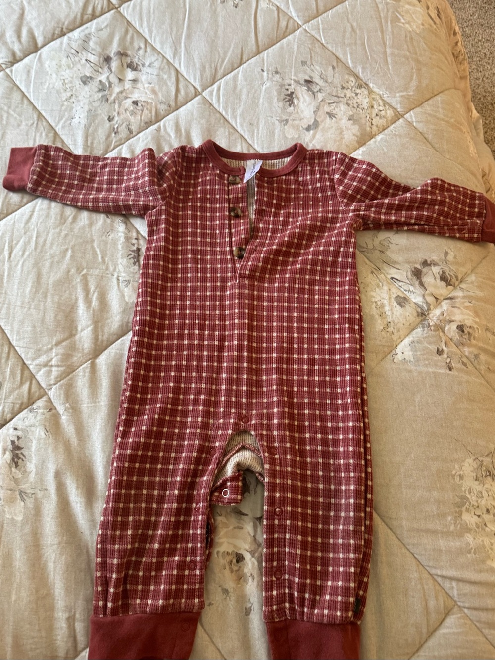 Kids One-Piece Red Plaid Thermal Romper